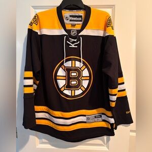 Boston Bruins Reebok NHL Hockey Jersey Mens Medium Black Gold Lace Up
